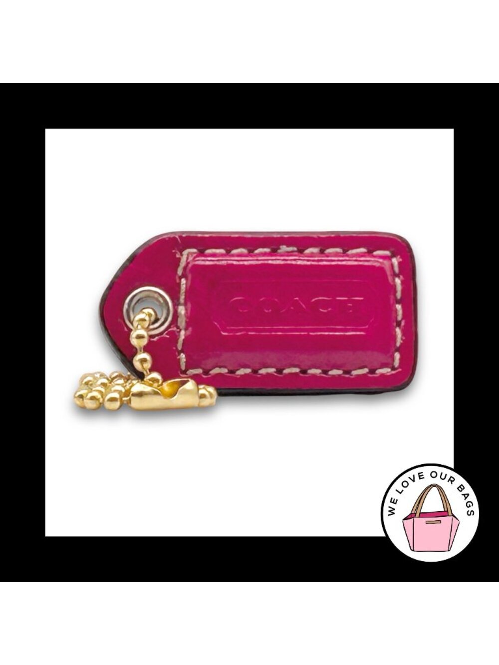 COACH Y2K VINTAGE Hang Tag Bag Charm Keychain Fob Pink Leather Brass 1.5" Small